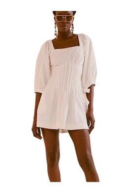 Free People Cerise Mini Dress Puffed Sleeves Pleated Endless Summer Ivory S
